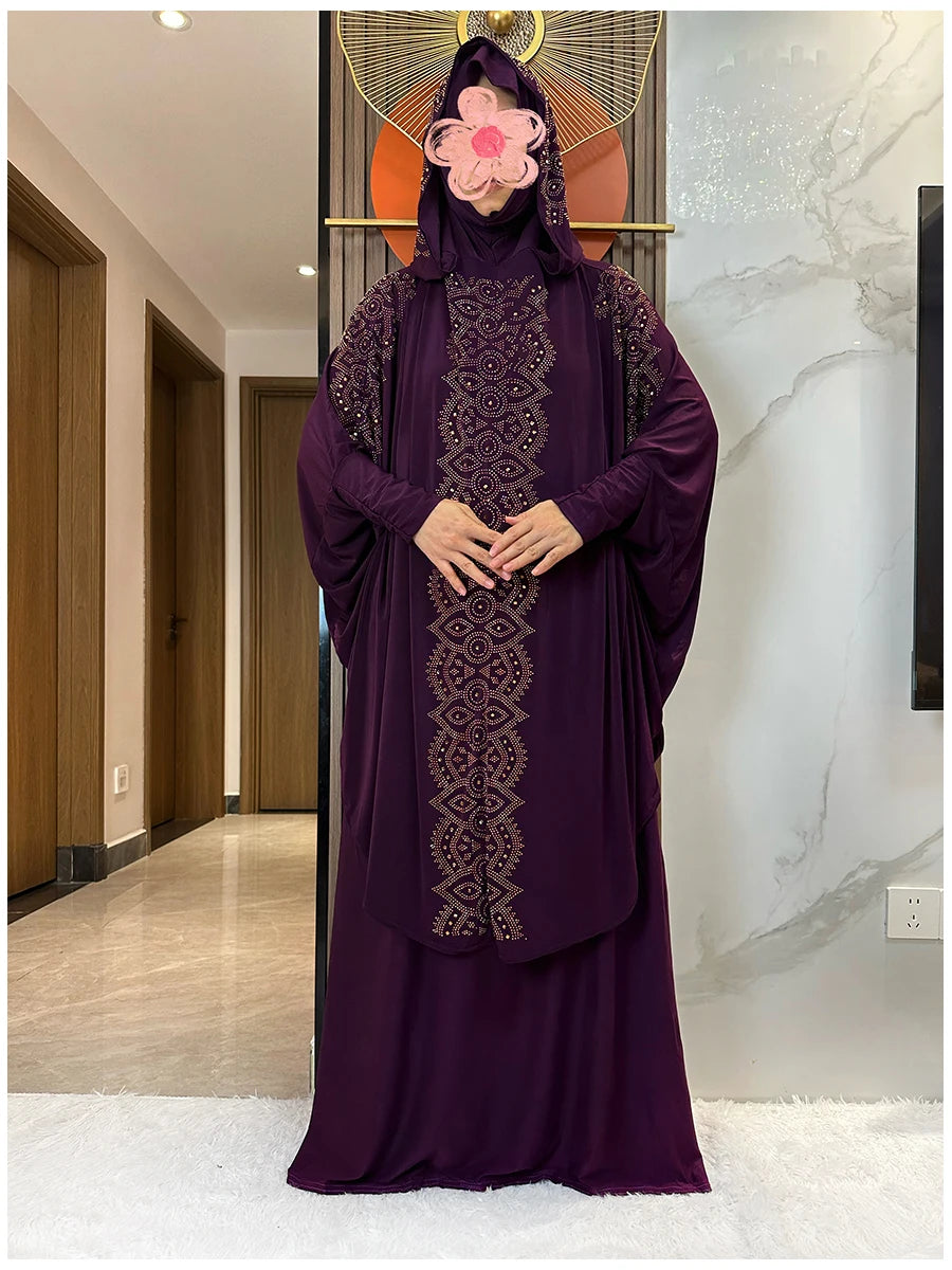 Two Piece Set Dress  Hijab Long Khimar Skirt Sets Islamic Niqab jilbab Women Eid Morocco Muslim Abaya Set Women Prayer Garment.