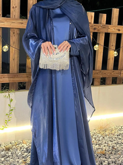 Muslim Eid Women 2 Piece Suit Dress Open Abaya Modest Dresses Ramadan Long Robe Abayas Caftan Kaftan Vestidos 2025 Ensemble.