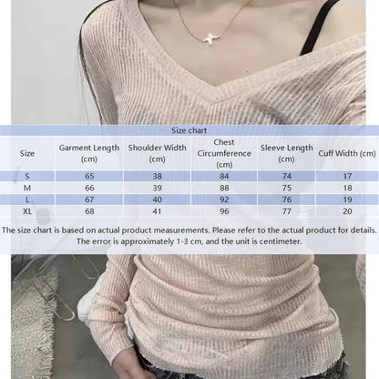 Frauen T-shirt Sexy V-ausschnitt Casual Langarm Slim Fit Shirts Dünne Transparente Gestrickte Top Weibliche Y2k Trendy Dünne Pullover