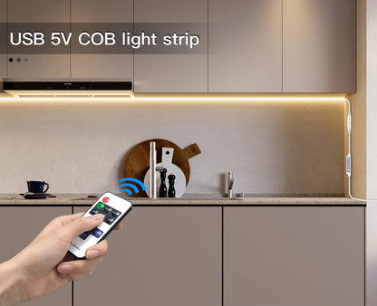 5 V COB-LED-Streifen, hohe Dichte, RA90, 320 LEDs, warm, Natur, kühles Weiß, flexibles Band, lineares Licht, RF-Fernbedienung, dimmbar, USB-LED-Fernseher.