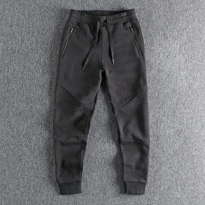 Autumn Winter American Retro Thick Sweatpants With Velvet Men's Pure Cotton Washed Heavyweight Knitted Sports Ankle-tied Pants.