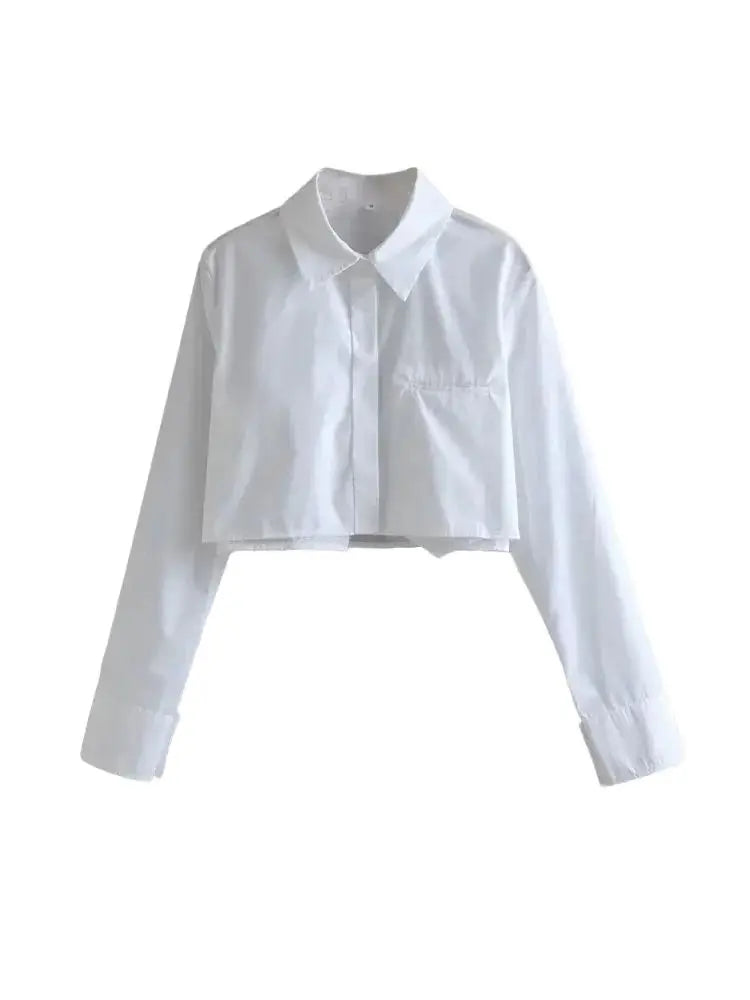 Women Fashion Loose Cropped Shirts Vintage Long Sleeve Front Button Female Blouses Blusas Chic Tops.