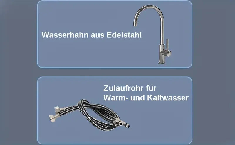 Edelstahlspüle, freistehendes Doppelschüssel-Küchenspülbecken mit Wasserhahn, Warm- und Kaltwasserrohr, Silber 75 * 40 * 83 cm