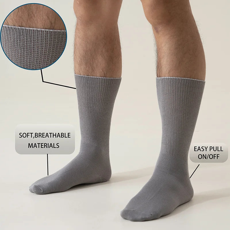 6Pairs Comfortable and Supportive Diabetic Socks for Men Moisture wicking Fabric Non-binding Top business socks.