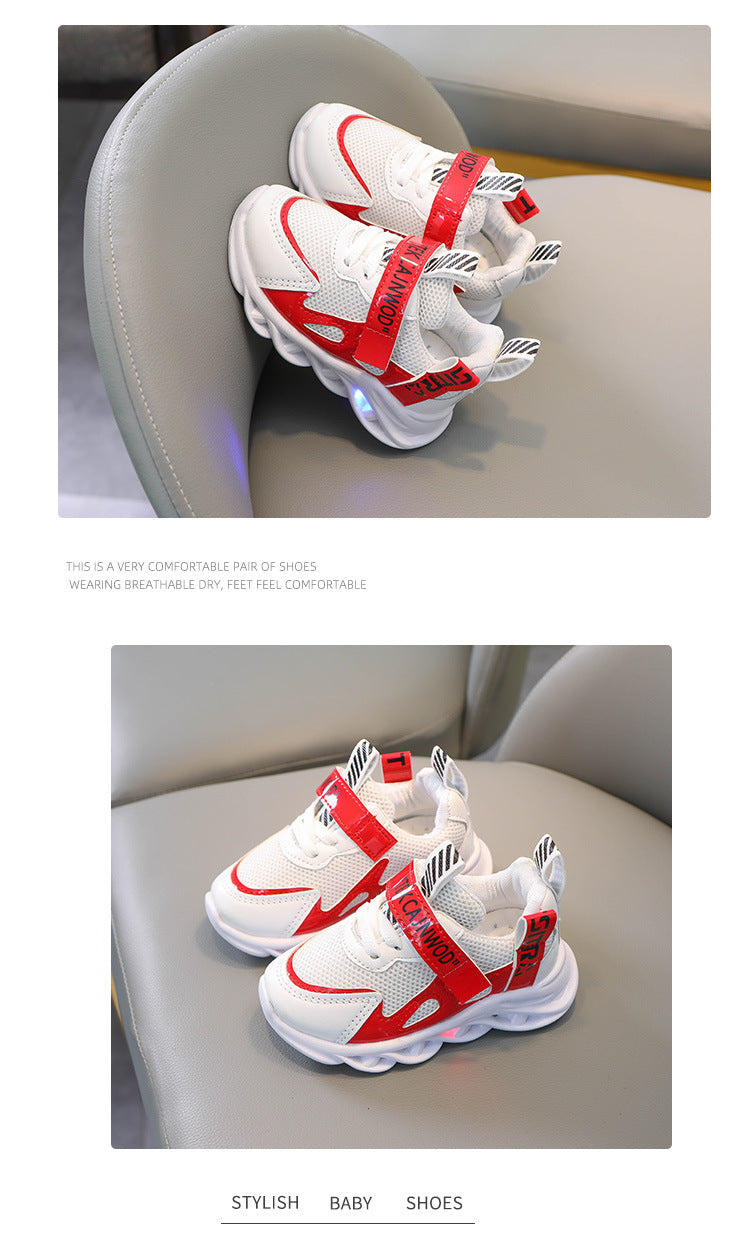 New LED Children Glowing Shoes Baby Luminous Sneakers Boys Lighting Running Shoes  Kids Breathable Mesh Sneakers.