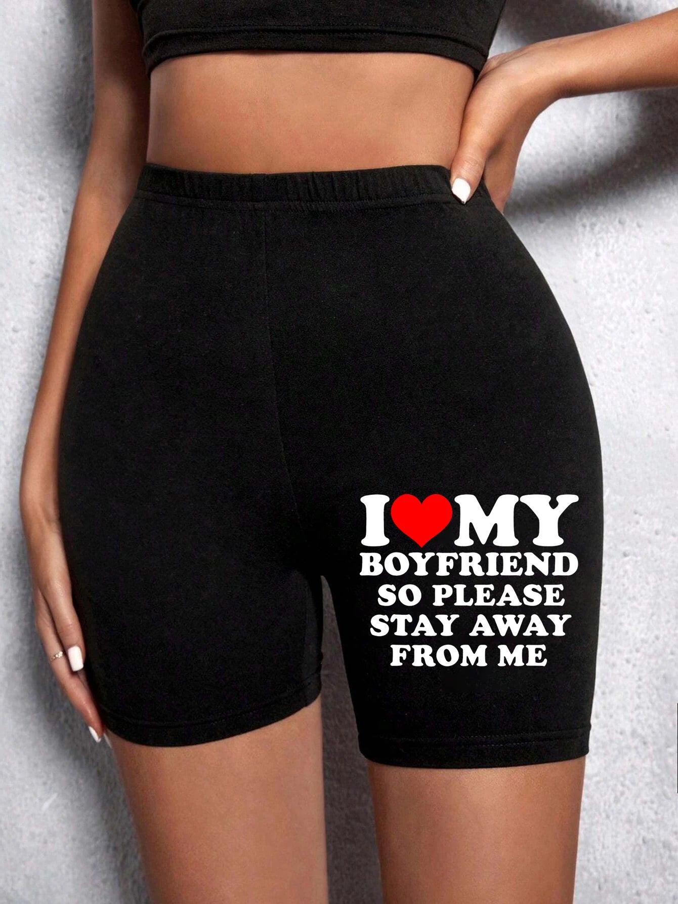 Trend Women'S Sports Shorts  I Love My Hot Boyfriend Letter Print Tight Shorts High Elastic Comfortable Soft Thin Female Clothes.