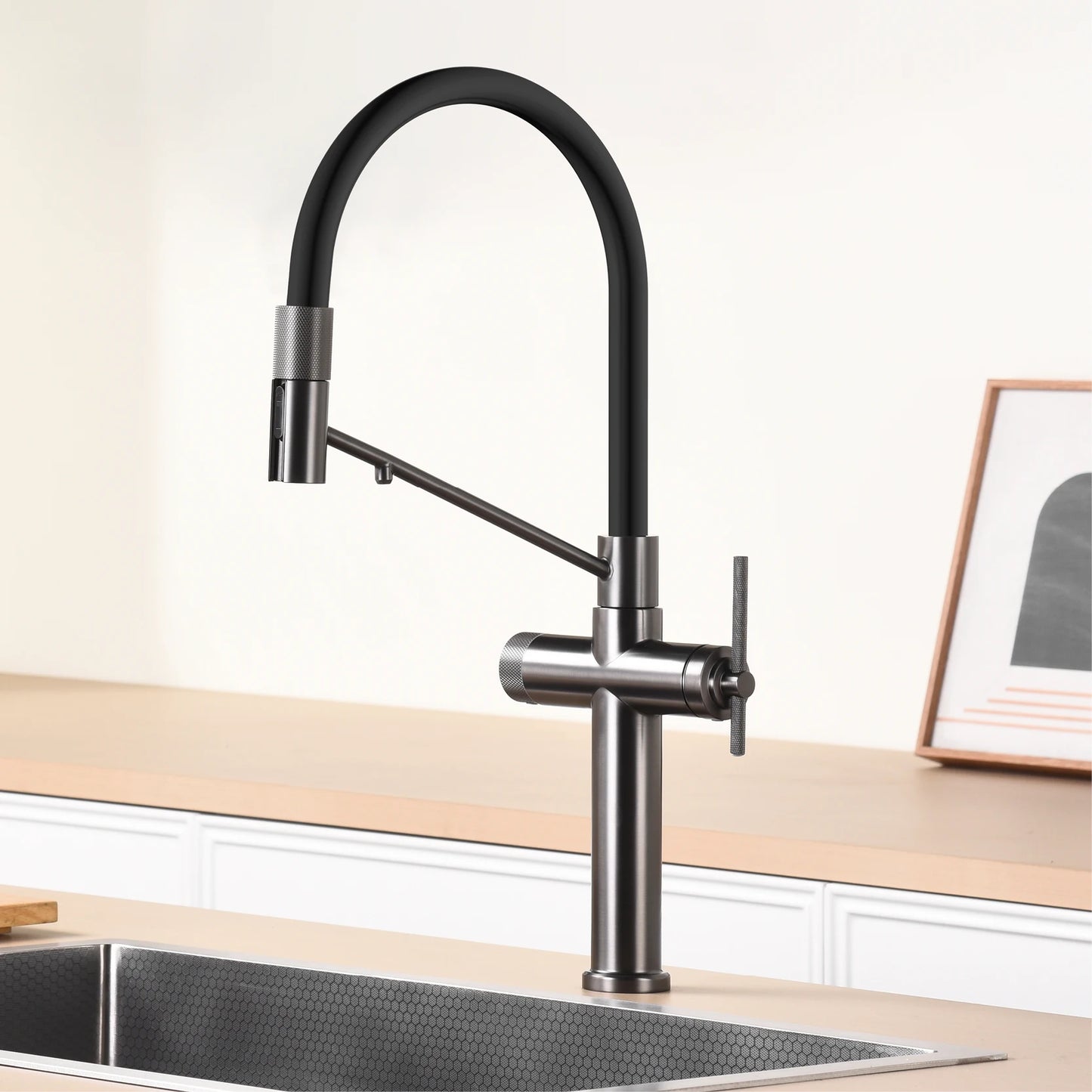 Modern chrome brass pull-out hot and cold water single hole kitchen faucet luxury 2 function drinking water mode sink faucet