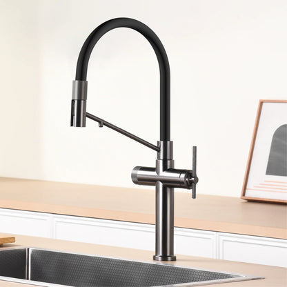 Modern chrome brass pull-out hot and cold water single hole kitchen faucet luxury 2 function drinking water mode sink faucet