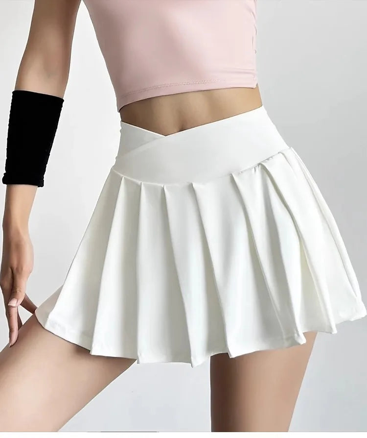 Sports Short Skirt Women's Summer Anti Glare Yoga Pants Fitness Clothes Quick Drying Breathable High Waist Pleated Tennis Skirt.