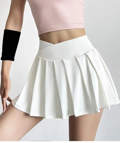 Sports Short Skirt Women's Summer Anti Glare Yoga Pants Fitness Clothes Quick Drying Breathable High Waist Pleated Tennis Skirt.