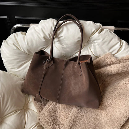 Korean Style Casual Suede Shoulder Bag for Girls Large Capacity All-match Shoulder Pouch Handbag Underarm Tote Storage