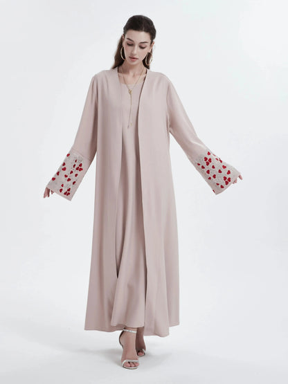 Ramadan islamic clothing kebaya Middle East Muslim women's Abaya solid color cuff love  embroidery  cardigan.