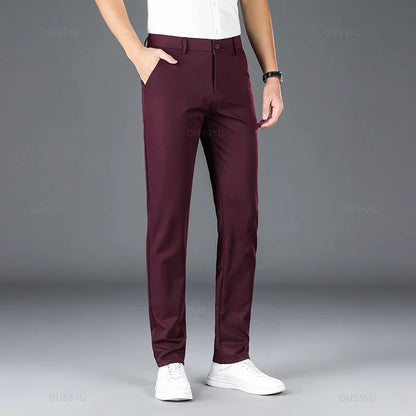 2025 Spring Autumn New Men's Straight Casual Pants Business Fashion Khaki Grey Red Black Solid Color Trousers Plus Size 38 40