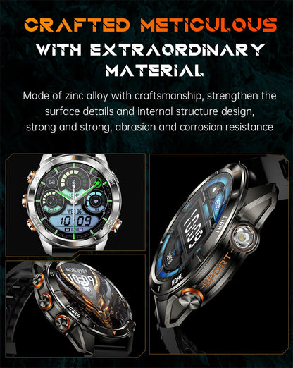 New Outdoor Sport Smart Watch Men 1.46" AMOLED Screen LED Flashlight 515mAh Battery 10ATM Waterproof Bluetooth Call Smartwatch.