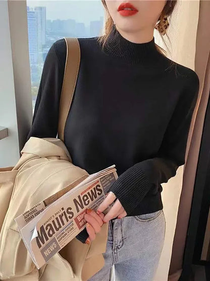 Herbst Winter Chic Bottom Pullover Frauen Mode Rollkragen Pullover Lose Langarm Gestrickte Jumper Weiche Warme Pull Femme Top