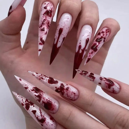 Halloween Cool Spice Style Spider Skull False Nails Purple Halo Dyeing Detachable Finished Fake Nails Press on Nail with Glue.