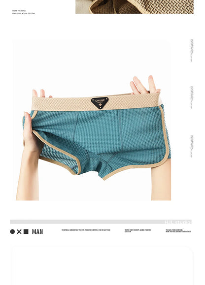 3 Teile/paket Mode Eis Seide Gestrickte Plaid Boxer Atmungsaktive Komfort Mesh Gabelung Unterhose Super Weiche Hohe Elastische männer Höschen