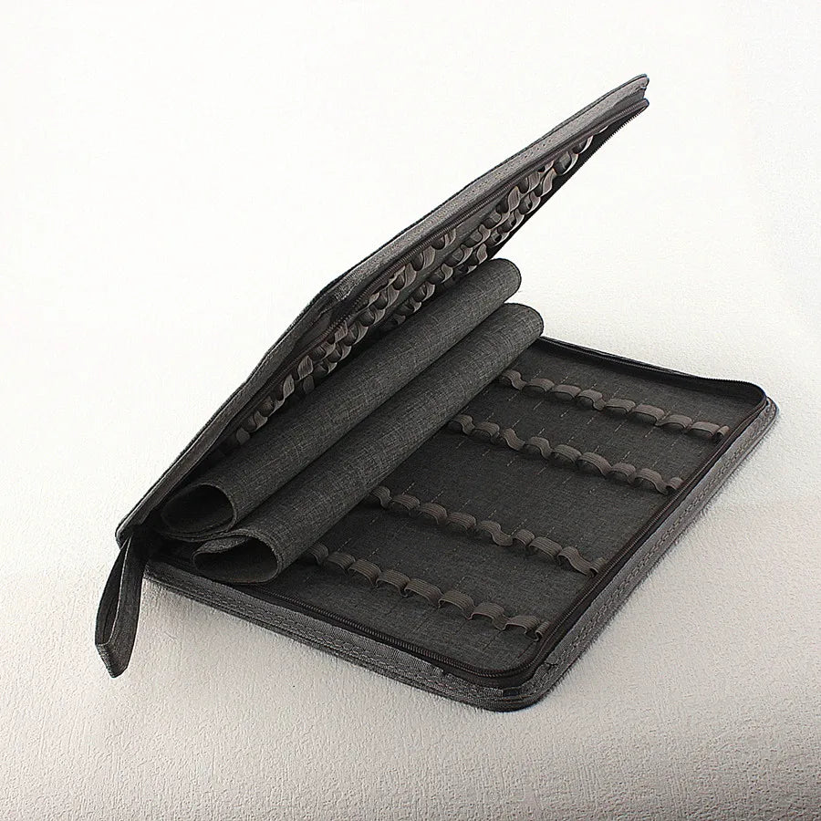 10/24/48 Slots Fountain Pen Case Pencil Case Pouch Bag Canvas Case Black, Gray.