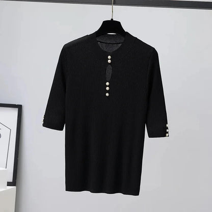 2025 frühling Herbst Korean Fashion Solid Pullover Frauen Kurzarm Tops Pull Femme Beiläufige Dünne Weibliche Pullover Gestrickte Kleidung.