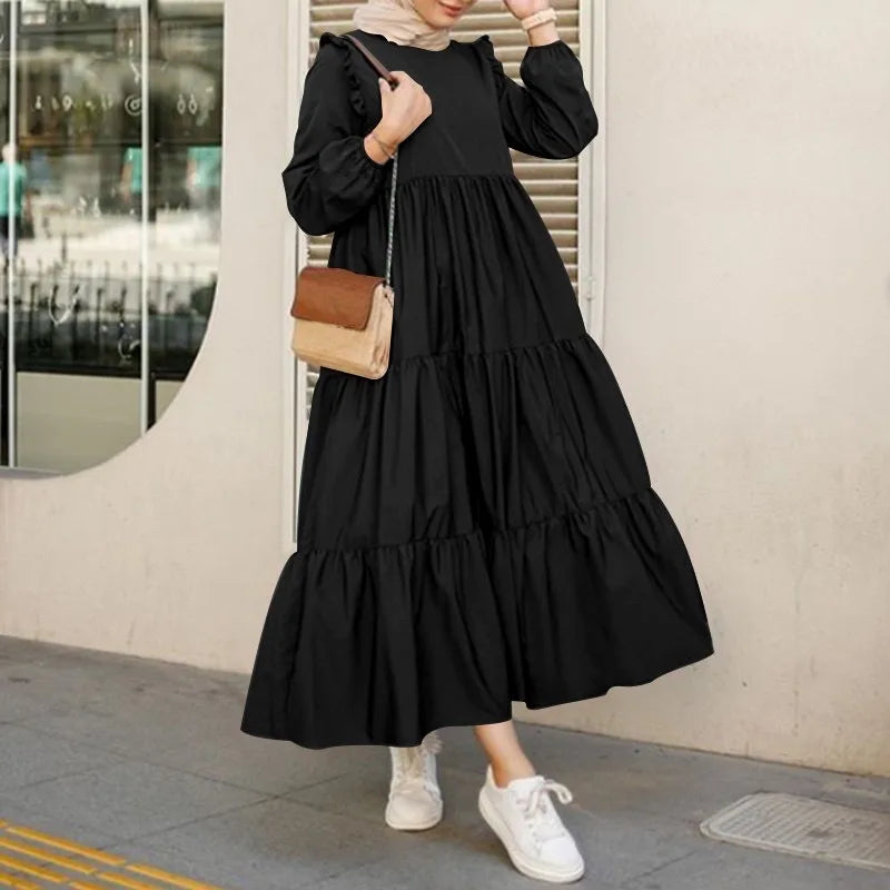 2025 Vintage Solid Muslim Dresses Women Dubai Abaya Islamic Maxi Dress Robe Females Elegant Sweet Party Sundress Kaftan Vestidos.