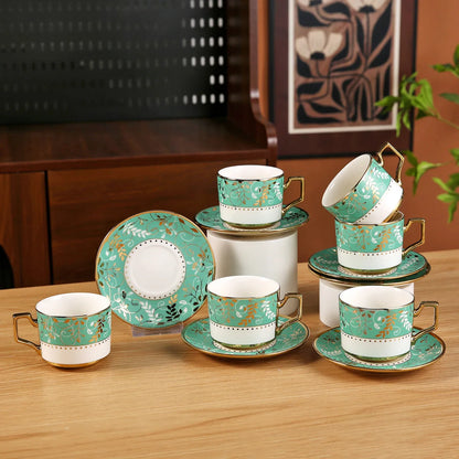 French light luxury retro ceramic coffee cup and saucer set, household tableware, six cups and six saucers, gifts.