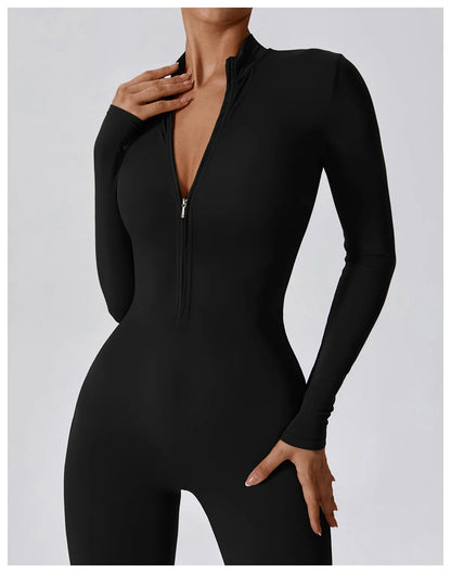 Zipper Long Sleeve Jumpsuit Gym Sportswear Women Yoga Boilersuit Women Sports Jumpsuit Fitness Rompers Stretch Workout Bodysuits