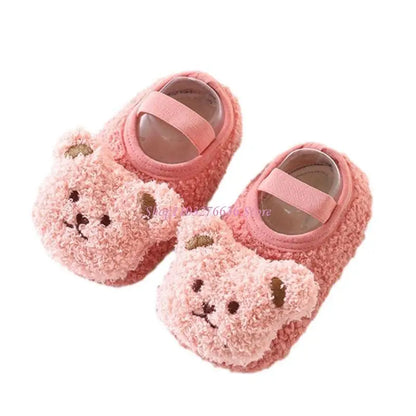 R6FD Warm Winter Baby Slippers Toddler Plush Floor Sock Shoes Anti-slip Walking Shoes