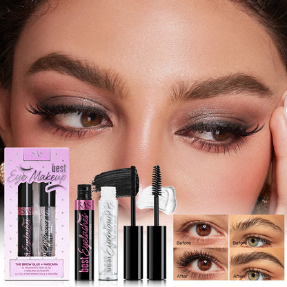Natural Curling Waterproof Mascara Eyelash Primer Set Black Volumizing Long Lasting Non Smudged Formula Lash Care.