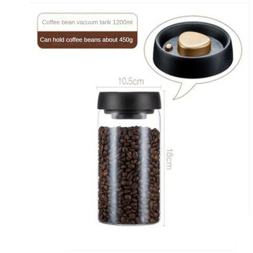 Coffee Beans Vacuum Sealed Tank Transparent Glass Food Storage Jars Household Moisture-proof Air Extraction Airtight Container.