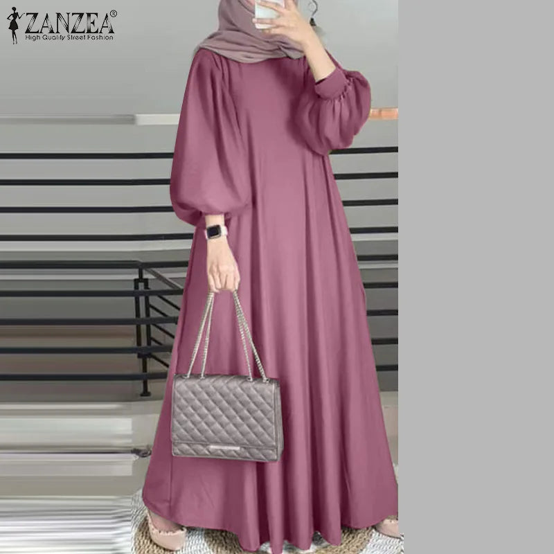 Autumn Elegant Long Lantern Sleeve Muslim Abaya Robe ZANZEA Women Maxi Dresses Ramadan Sundress Islamic Turkey Vestidos Kaftan.
