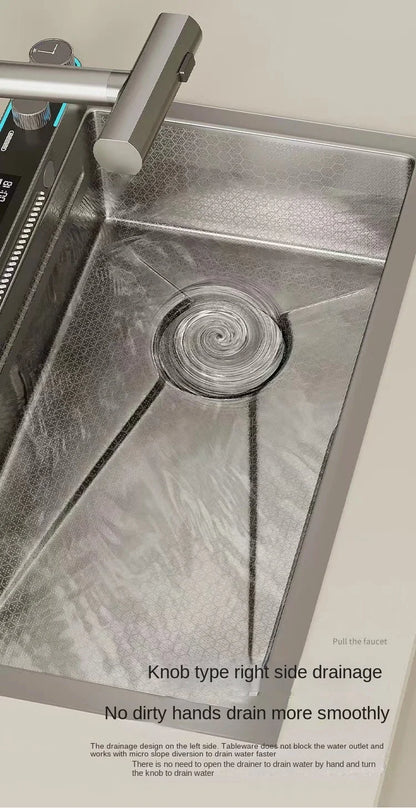 Digitalanzeige, Wasserfall, Einzelschlitz, Nano-Spüle aus Edelstahl 304, Geschirrspülen, Küche, multifunktionales Gemüsewaschbecken