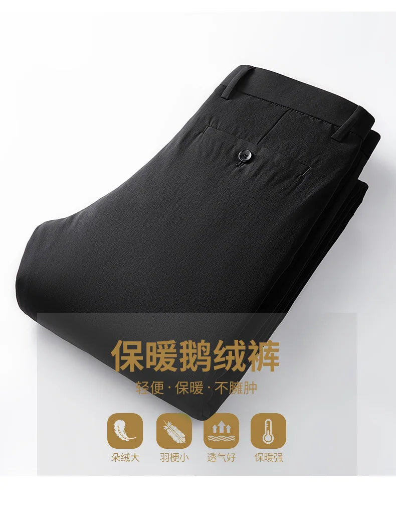 Men's Winter Formal Down Pants Goose Feather Warm Trousers Business Suit Pants for Man  calca termica masculina inverno PT-597.