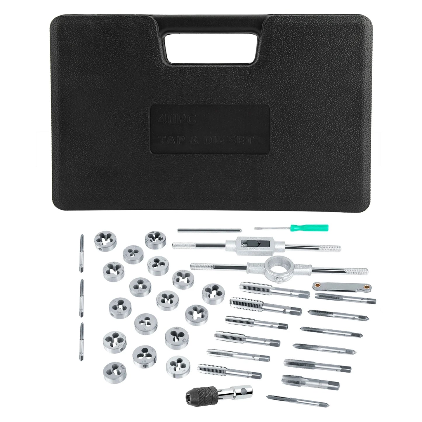 40-teiliges Gewindebohrer- und Matrizenset M3-M12 Schraubenmutter mit Schraubenschlüsseln und Gewindelehre, wärmebehandelt 45 #   Stahlhähne, Matrizen aus legiertem Stahl, Handwerkzeuge