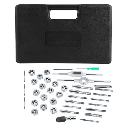 40-teiliges Gewindebohrer- und Matrizenset M3-M12 Schraubenmutter mit Schraubenschlüsseln und Gewindelehre, wärmebehandelt 45 #   Stahlhähne, Matrizen aus legiertem Stahl, Handwerkzeuge