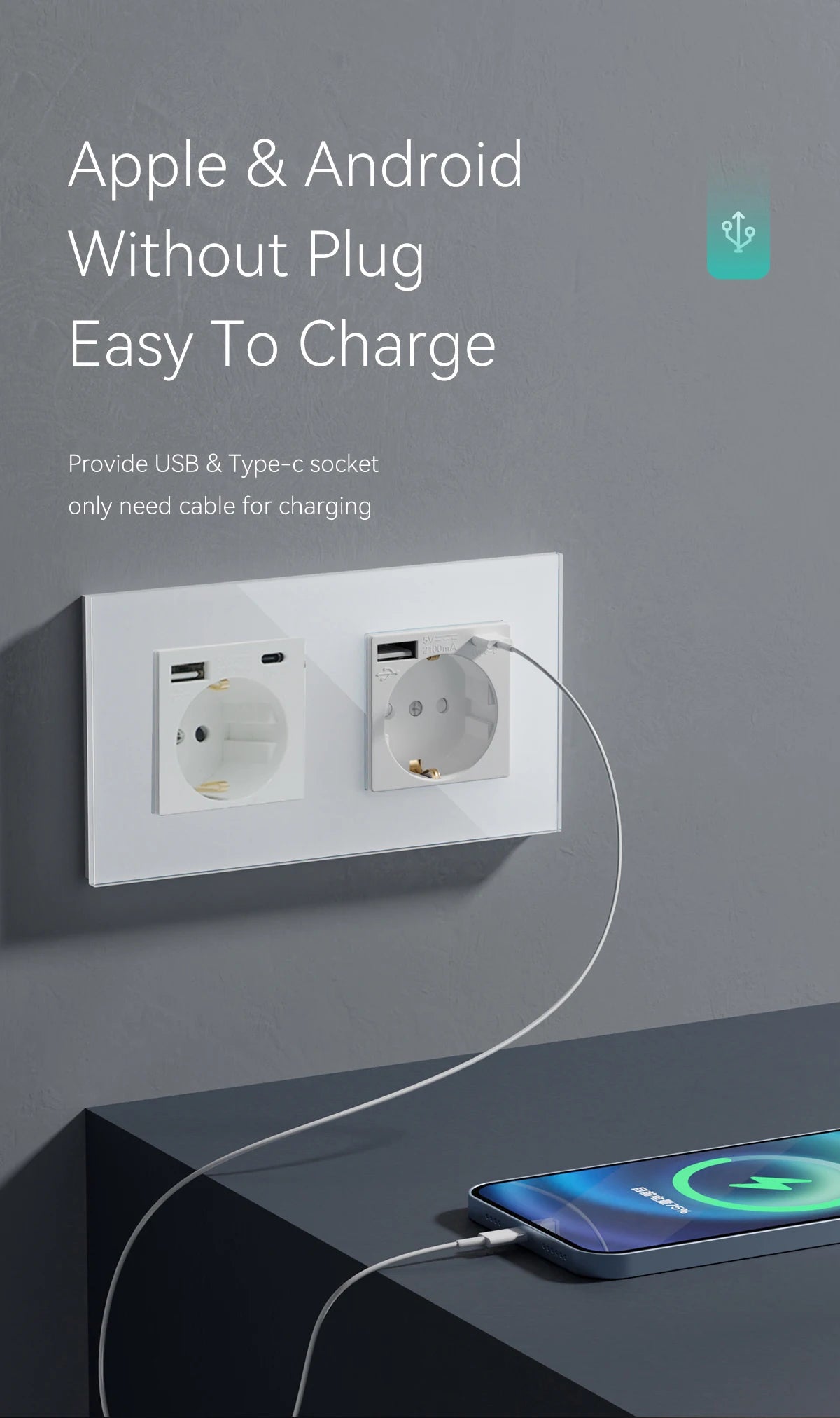 BSEED EU-Standard, einzelne Steckdose, Touch-Schalter, USB-Wandsteckdosen, Doppelsteckdosen, dreifache Steckdosen, vierfache Glassteckdosen.