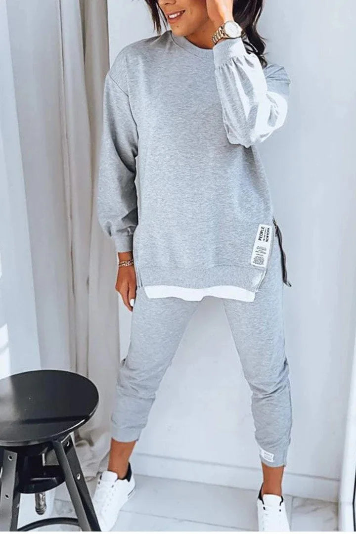 New Autumn Patchwork Loose Two Piece Set  Women's Fashion Long Sleeve Pullover Suit Casual Hoodie Sports Pencil Pants Outfits.