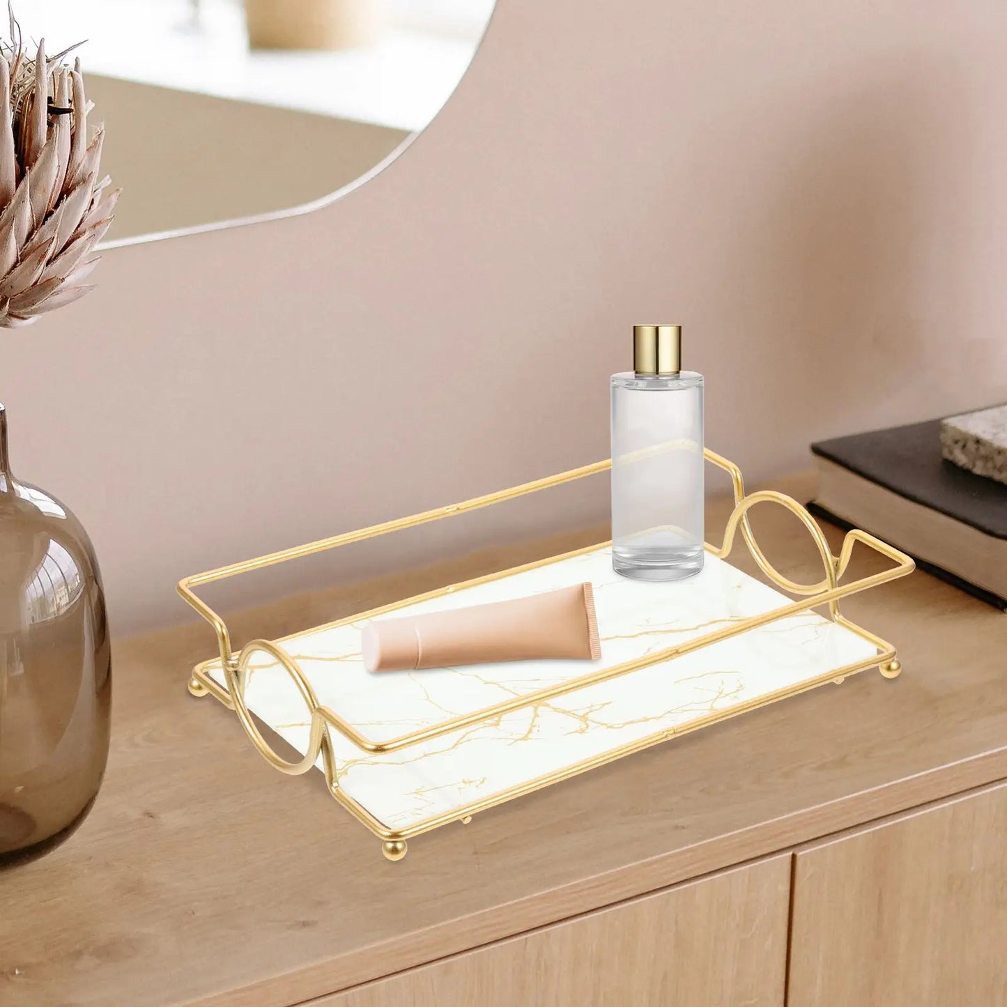 Bathroom Bathroom Trays with Iron Frame Perfume Tray for Dresser Bathroom Countertop Tray Makeup Organizer Cosmetics Storage.