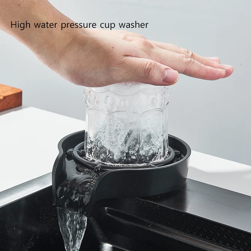 Wasserfall-Küchenspüle aus Edelstahl 304, groß, Einzelschlitz, integriert, 60 x 45 cm, Wasserhahn-Set, Tassenwascher, 3-Wege-ausziehbarer Sprühkopf