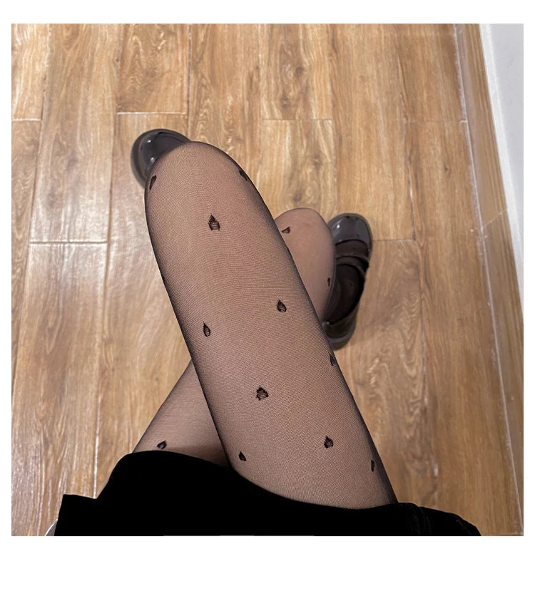 Heart Print Women Tights Ultra-thin Nylon Thigh High Stockings Pantyhose Women Lingerie Female Hosiery High Waist Body Stockings.