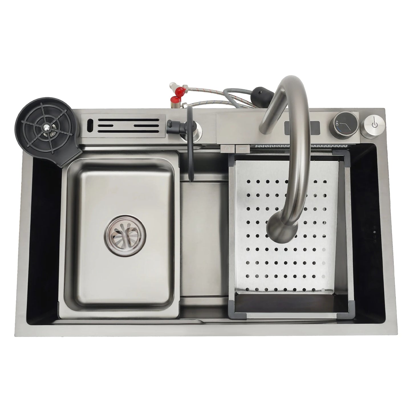 Küchenspüle aus Edelstahl mit ausziehbarem Wasserhahn, Wasserfallspüle mit Digitalanzeige, multifunktionale Küchenspüle für die Arbeitsstation