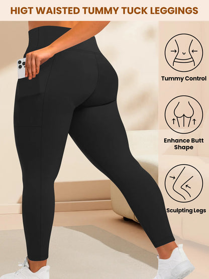 Women's High-Waisted Yoga Pants Plus Size Butt-Lifting Workout Leggings with Pockets Elastic Activewear for Gym & Running.