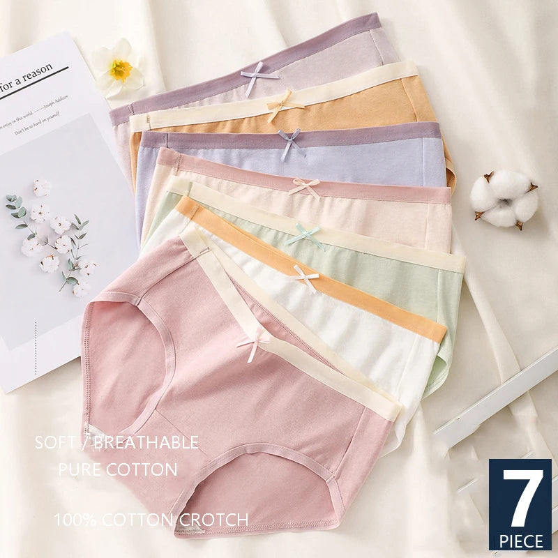 7Pcs Cotton Women's Panties Breathable Underwear Seamless Girls Briefs Solid Panty Soft Underpants Sexy Low-Rise Female Lingerie.