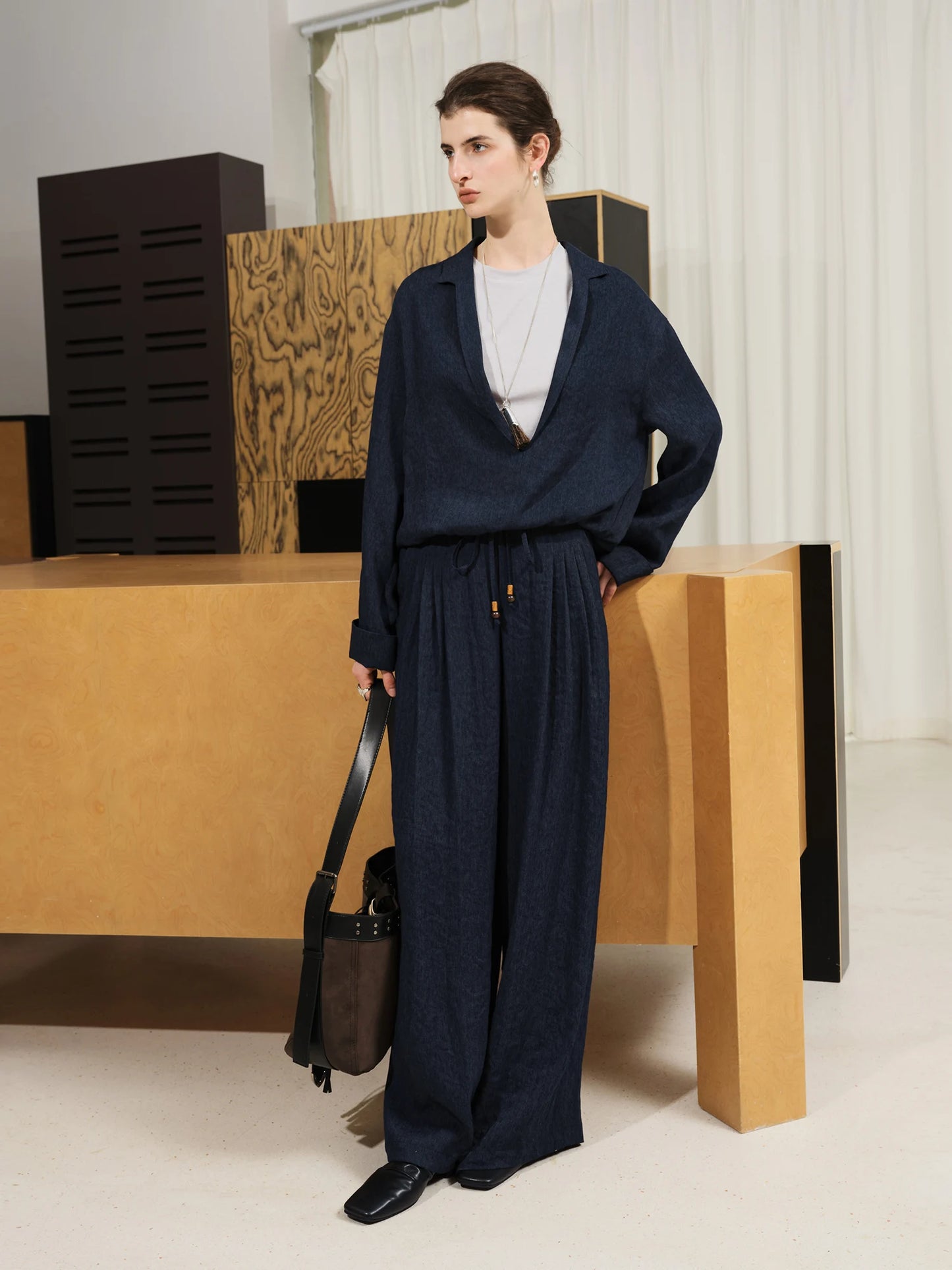 FSLE 【Premium-Serie】Herbst-Urlaub, lockeres Set, Oberteil, Hose für Damen, 2025, Neuankömmling, V-Ausschnitt, schickes, elegantes zweiteiliges Set, altes Geld