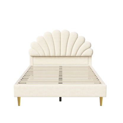 Rosahqnda Kinderbett 140 x 200 cm, Einzelbett, Kinderblütenblattbett, geeignet für Mädchenschlafzimmer, Beige, Weinrot, Samt