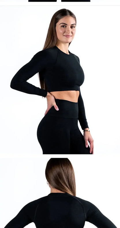 Plus Size Seamless High-Waisted Yoga Suit Long Sleeve Quick Dry Fitness Apparel Women's Promoting Legs Slimming Sportswear.