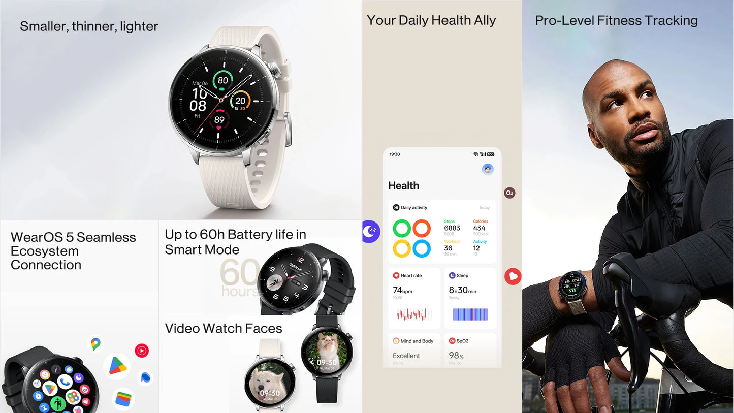 Global Version OnePlus Watch 3 43mm Smartwatch 1.32inches AMOLED Display Up to 60H Battery Life Wear OS by Google GPS NFC.