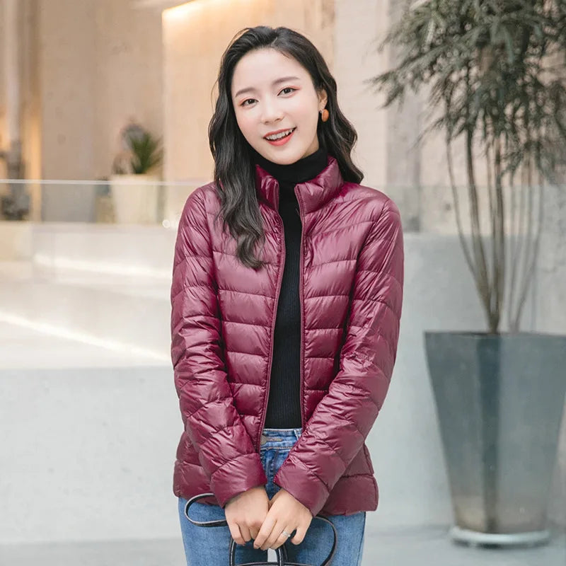 Winter Women's Light Down Hooded Jacket,Red Blue Khaki Green Available,European Size S-XXL,Women Coats.