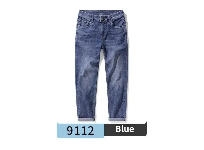 Hong Kong Summer Thin Men's Blue Jeans Slims Smooths Your Silhouette Feet Stretchy Korean Style Light Color Versatile Pants.