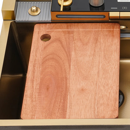 Wasserfall-Küchenspüle-Set mit Digitalanzeige und Wasserhahnschläuchen |   75 * 46 * 22 cm goldenes Edelstahl-Spülbecken-Set für modernes Zuhause