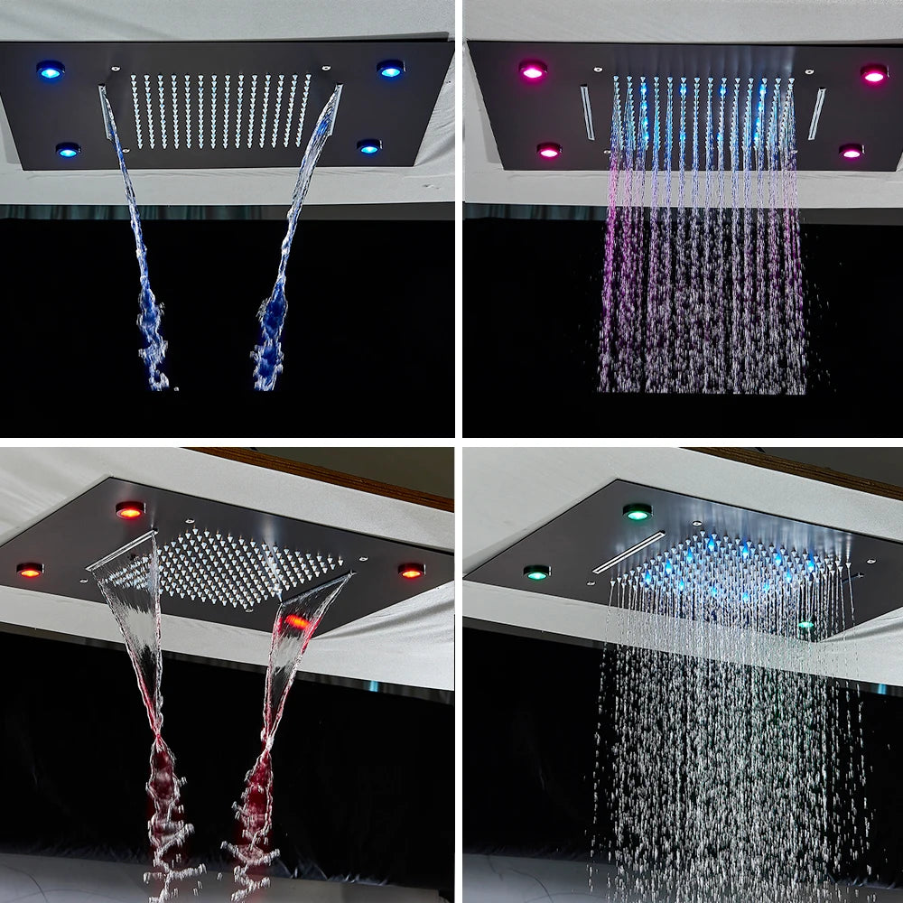 Thermostatic Mixers Bathroom Shower Faucet Set Led Rain Waterfall Bathtub Shower System Remote Control Colors Ceiling Mounted